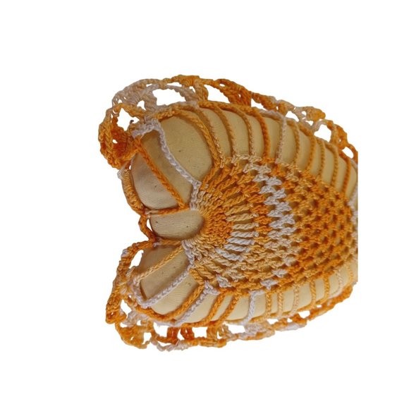 Vintage Grandma's Hand Crochet Pillow Pincushion 20.5" Handmade Varigated Orange - Picture 3 of 9